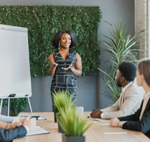 lady holding conference