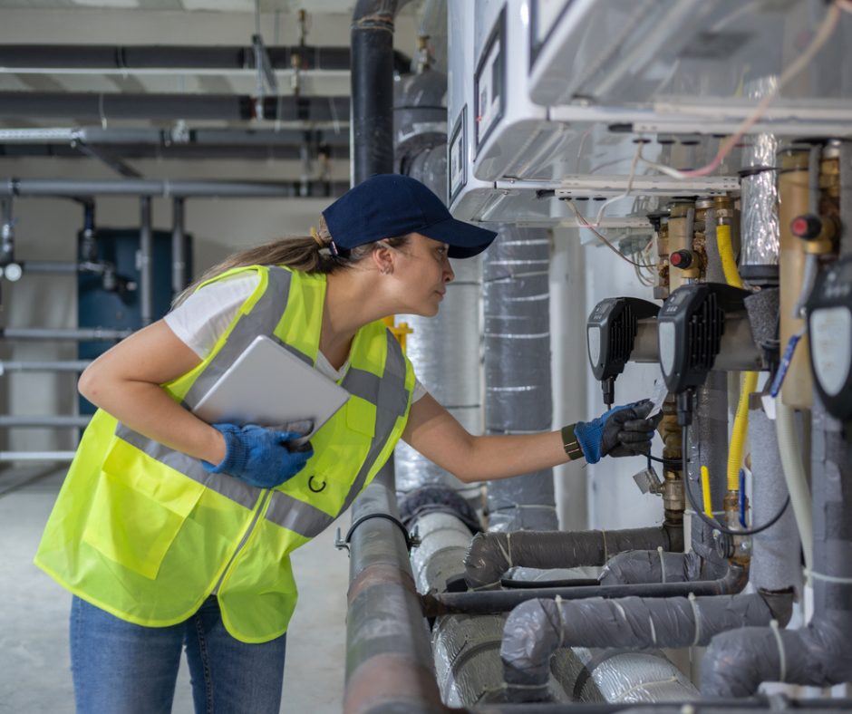 Woman installing energy saving measures