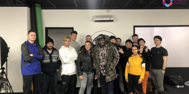 Group of artists stood together at HQ Recording studio