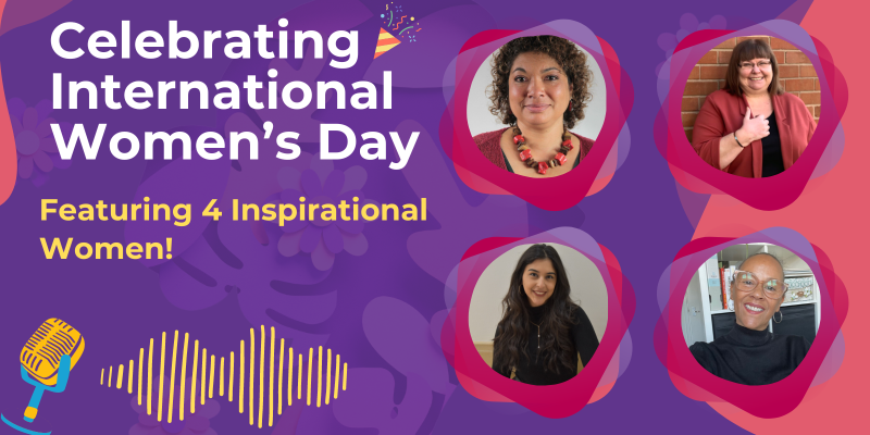 Celebrating International Women's Day text with a picture of four women